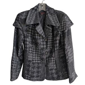 Simon Chang Women's‎ Size 4 Grey Houndstooth Print Button Up Jacket Shoulder